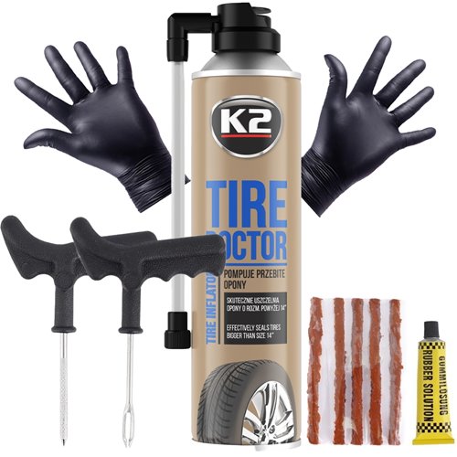 K2 TIRE DOCTOR 500ML W SPRAYU USZCZELNIACZ + ZESTAW NAPRAWCZY DO OPON KOŁA