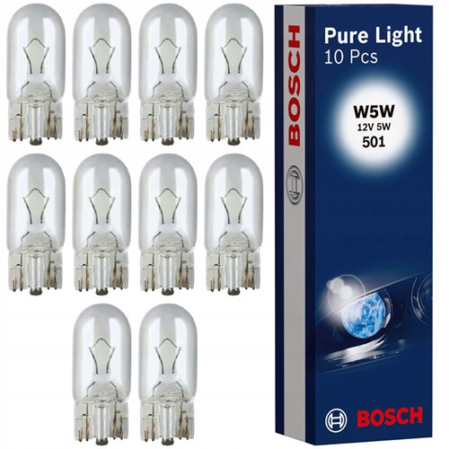 10x Żarówka Bosch W5W Pure Light 12V 5W 1987302206 – komplet żarówek T10